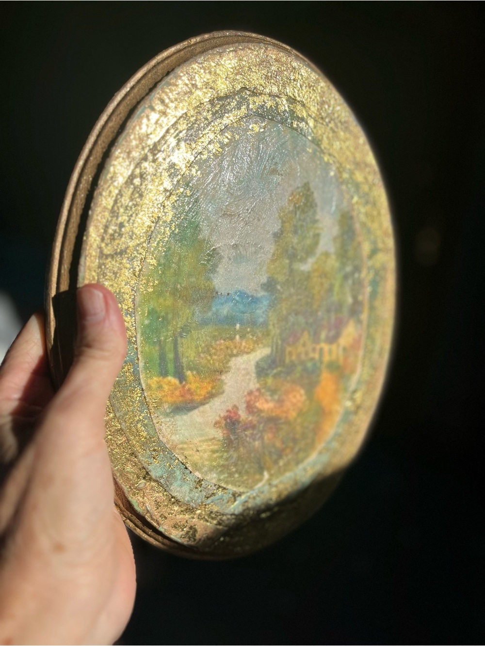 Hand-cradlfted decoupage Landscape Wall Art Gold foil edging distressed sealed